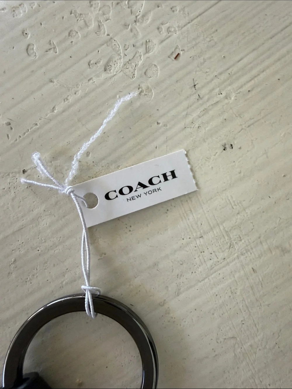 Coach Black Leather Key & Card Holder with White Paw Print and Silver Hardware